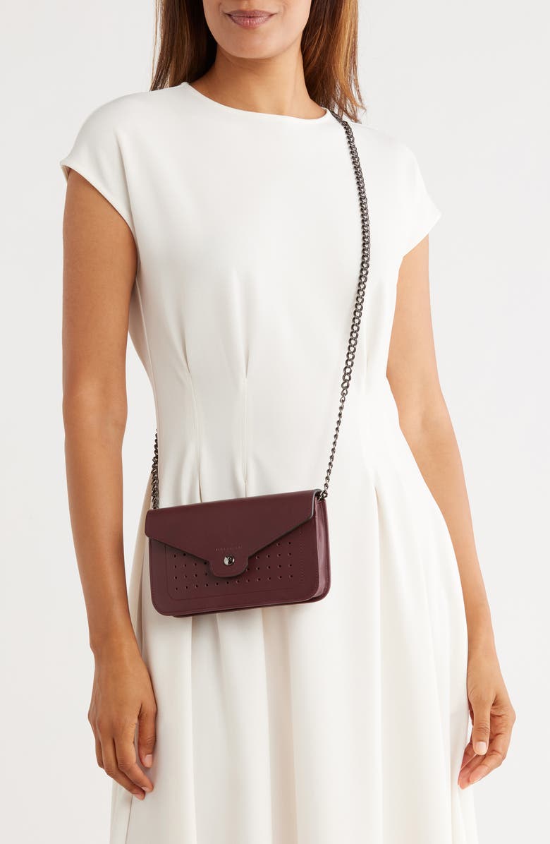 Longchamp Perforated Leather Wallet on a Chain, Alternate, color, Brandy