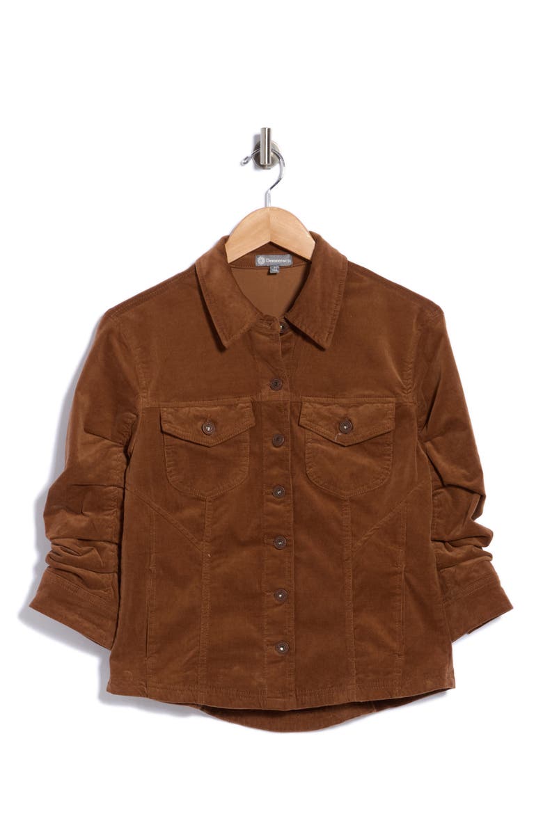 Ruched Sleeve Corduroy Jacket, Alternate, color, TOBACCO