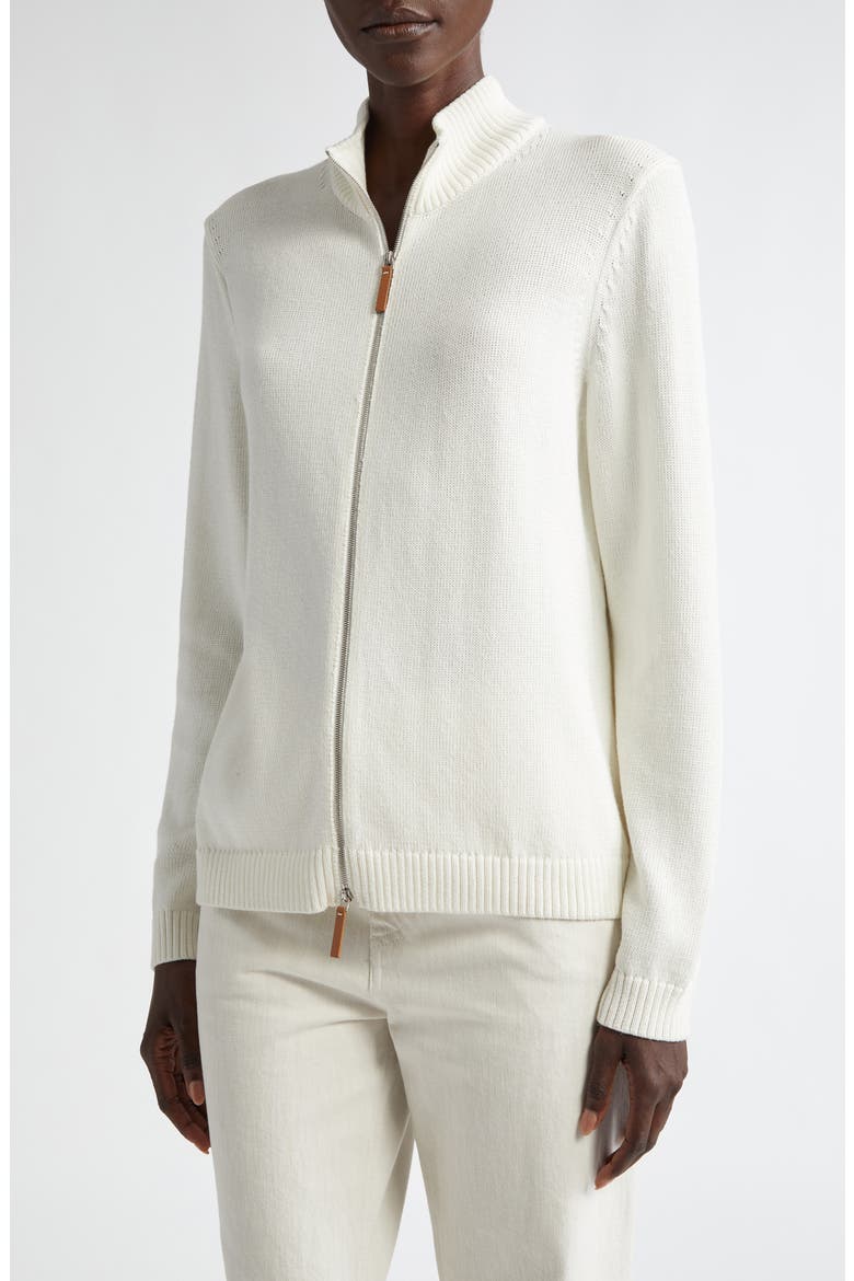 Cotton & Silk Knit Bomber Jacket, Main, color, CLOUD IVORY