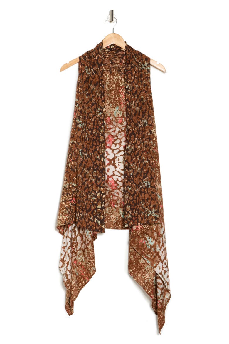 Cheetah Print Sleeveless Cardigan, Alternate, color, BROWN MULTI
