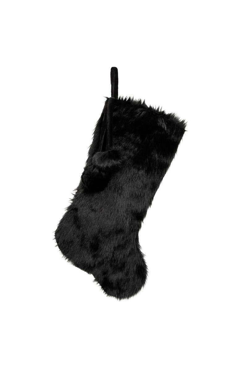 Northlight Sable Faux Fur Christmas Stocking with Pom Poms - 20.5" - Black, Main, color, Black