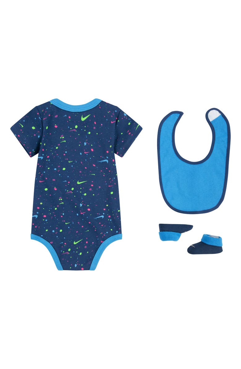 Nike Swoosh Party Bodysuit, Bib & Booties Set, Alternate, color, Midnight Navy
