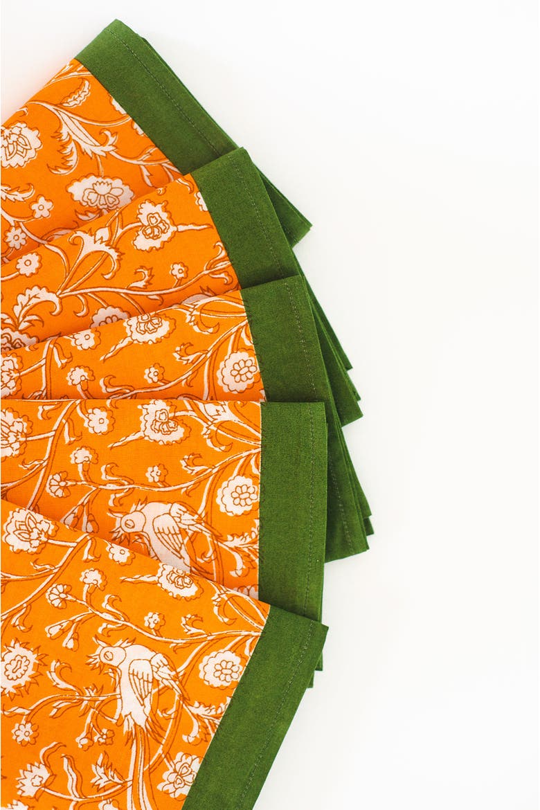 Birds of a Feather Blockprint Napkins - Set of 4, Alternate, color, Orange