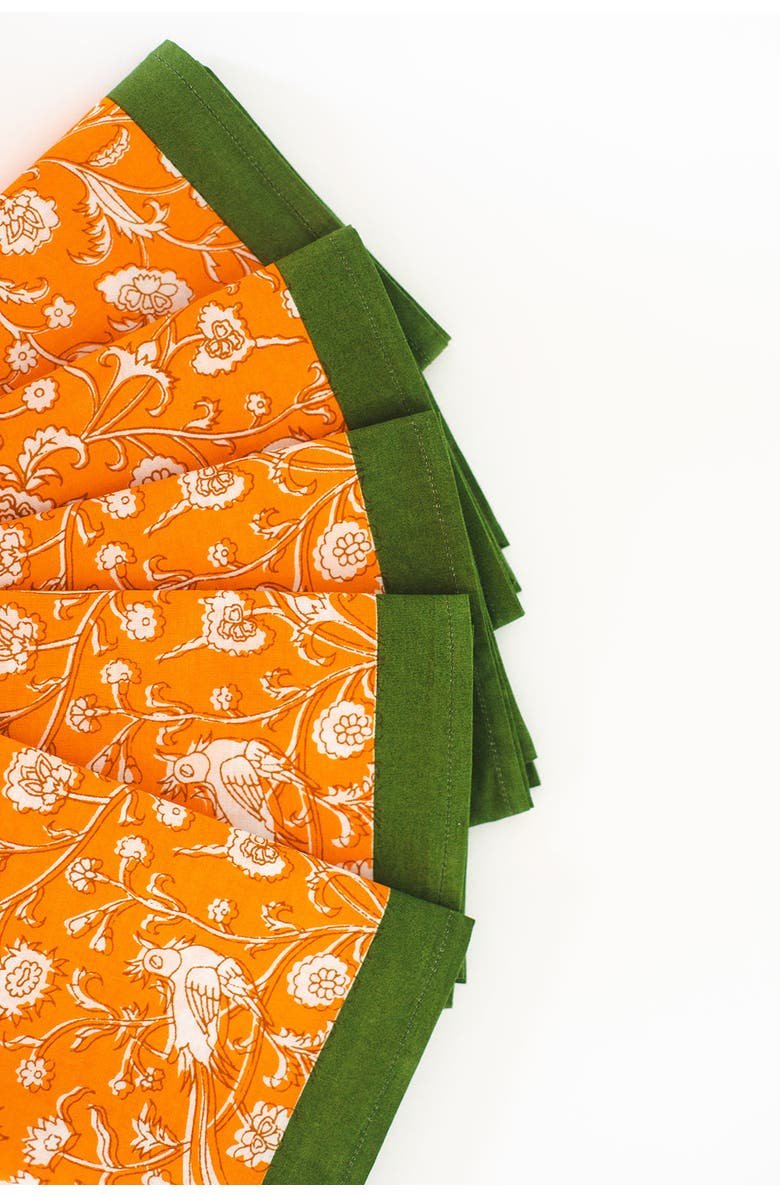 Inner Child Birds of a Feather Blockprint Napkins - Set of 4, Alternate, color, Orange