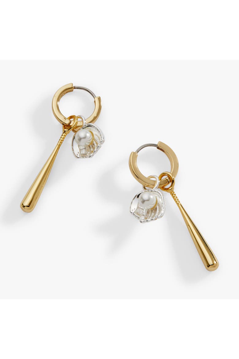Baseball Interchangeable Duo Charm Hoop Earrings, Main, color, Gold