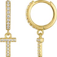 FZN Pavé Cubic Zirconia Initial Huggie Drop Earrings