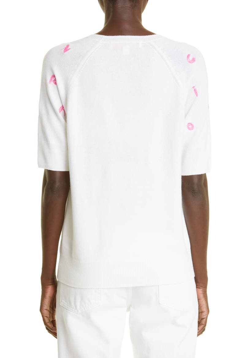 Embroidered Letter Knit Cashmere Top, Alternate, color, IVORY MULTI