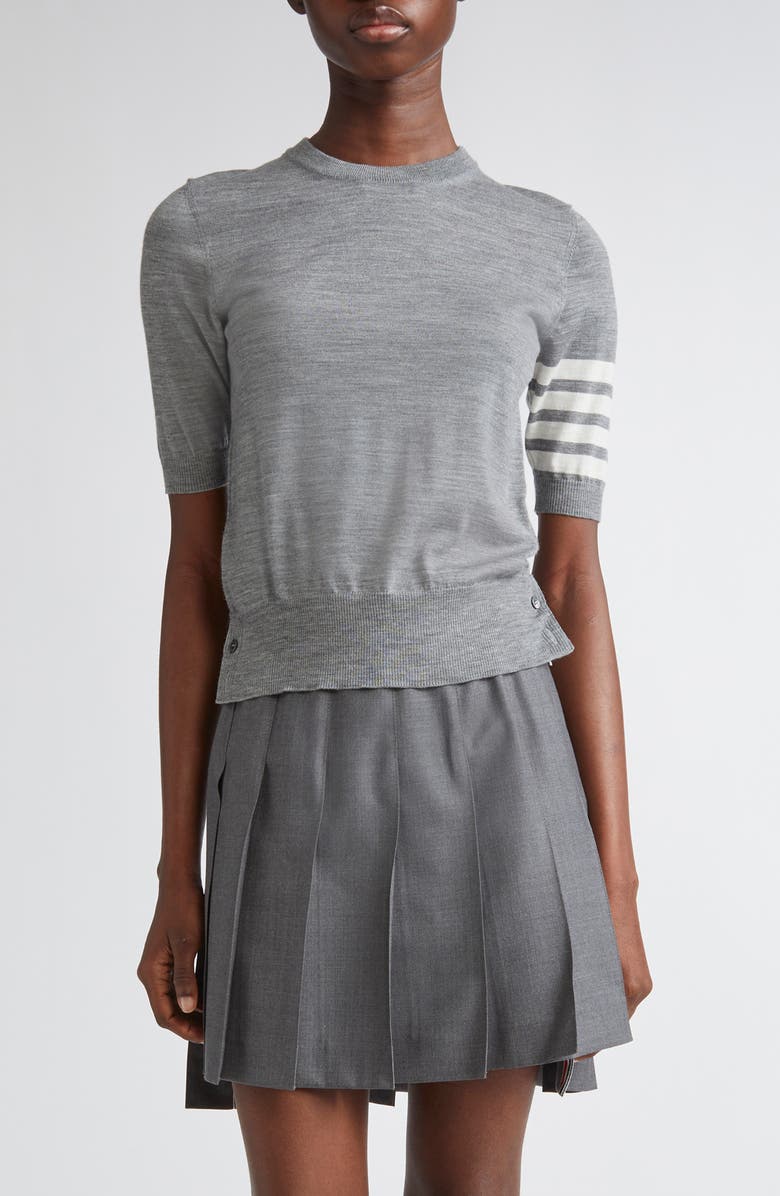 Thom Browne 4-Bar Short Sleeve Wool Blend Sweater, Main, color, Light Grey