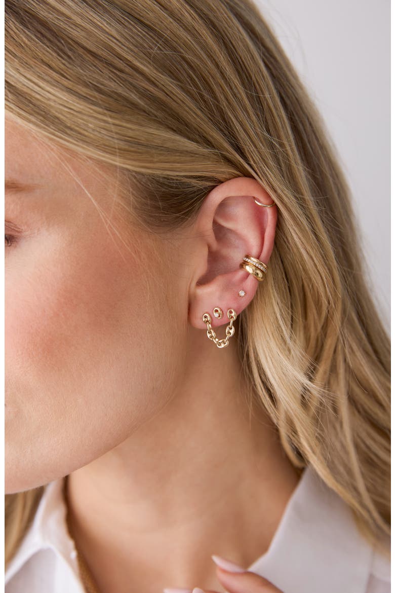 Double Piercing Mariner Chain Earring, Alternate, color, 14K YELLOW GOLD