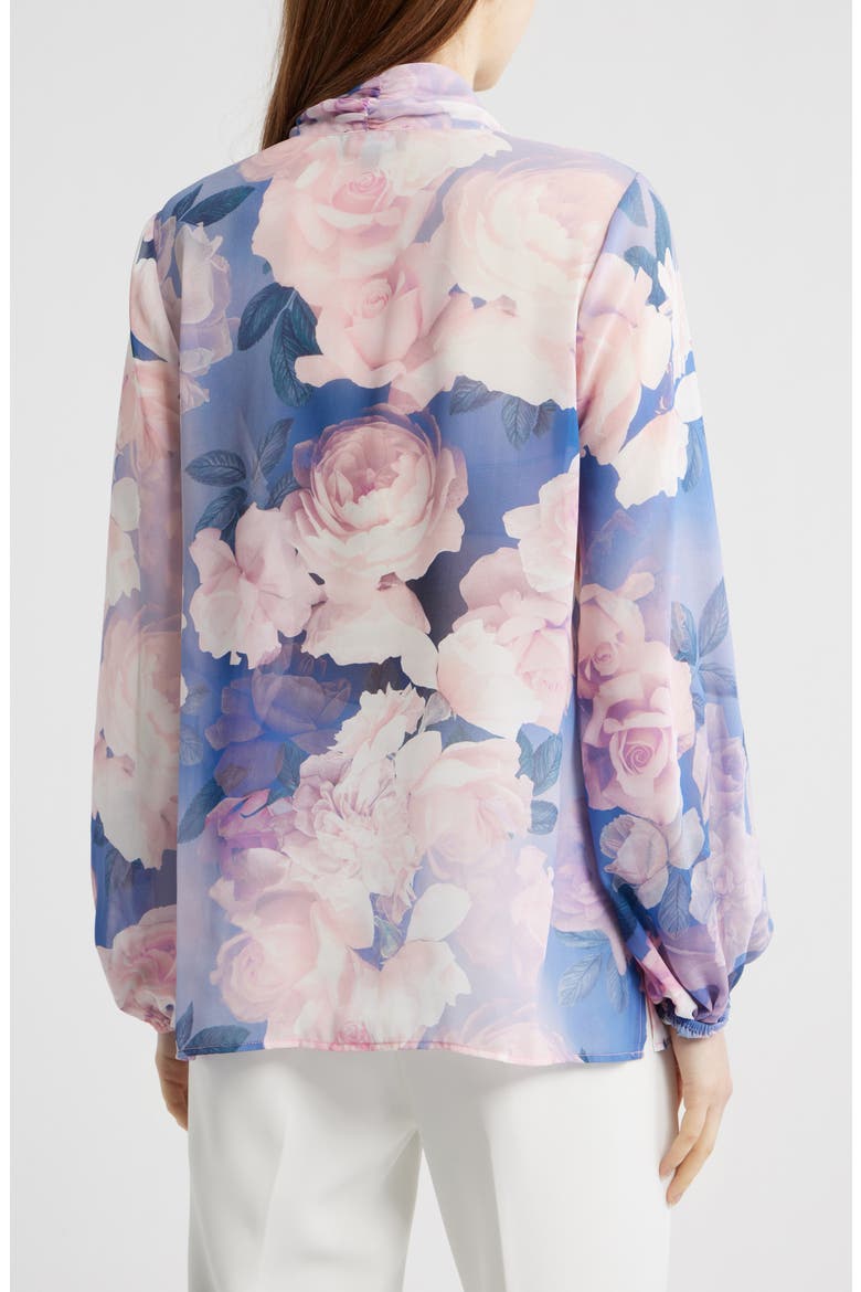Bow Neck Top, Alternate, color, BLUE PETAL FLORAL