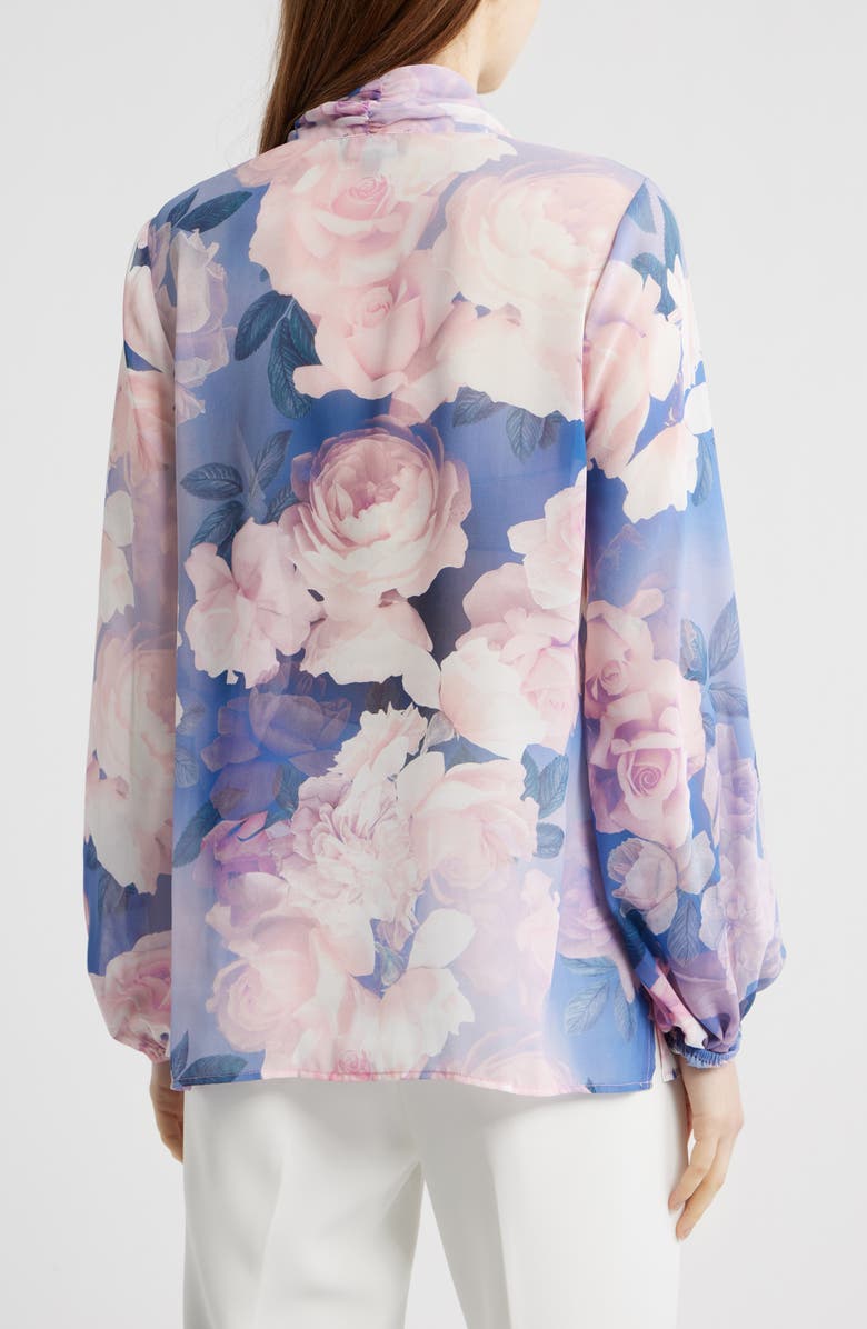 Tahari ASL Bow Neck Top, Alternate, color, Blue Petal Floral