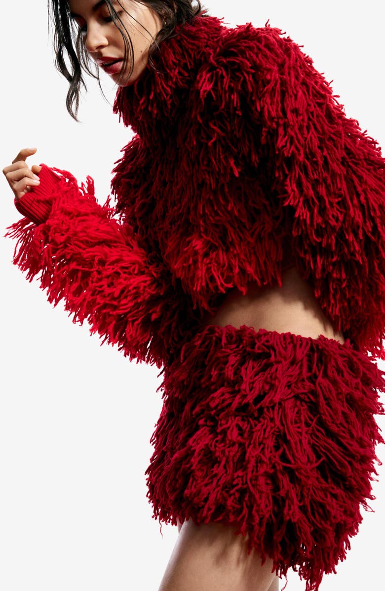 Desigual Ombré Fringe Wool Turtleneck Sweater, Alternate, color, Red