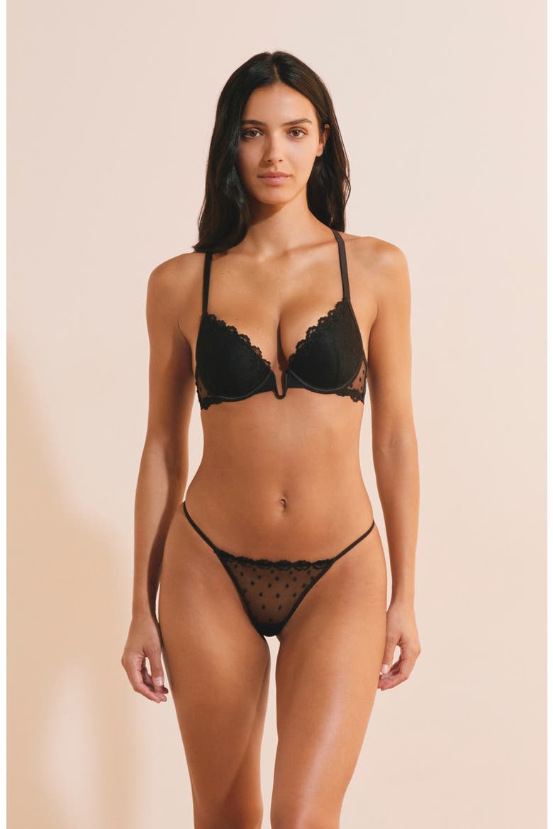 Eloa Embroidered Lace Thong, Alternate, color, BLACK