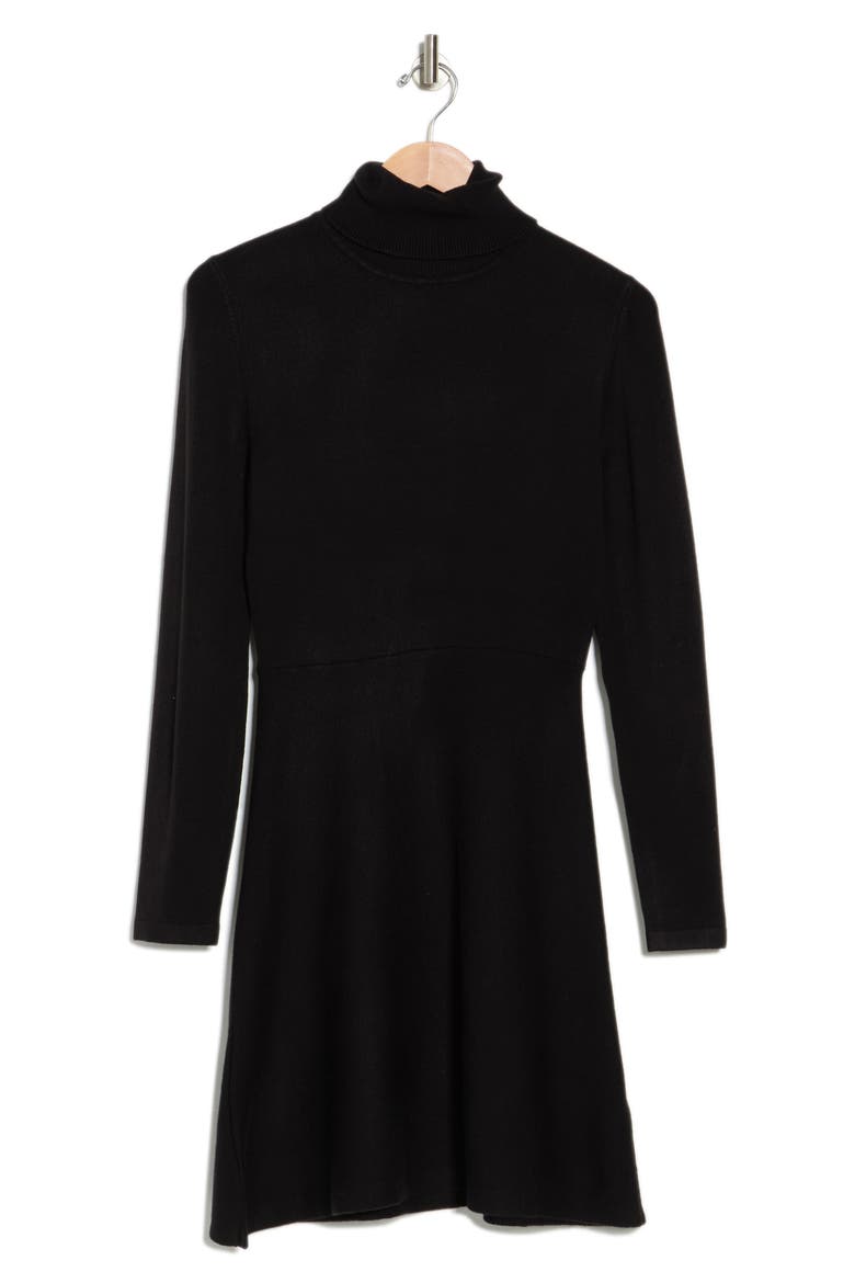 Turtleneck Fit & Flare Sweater Dress, Alternate, color, BLACK