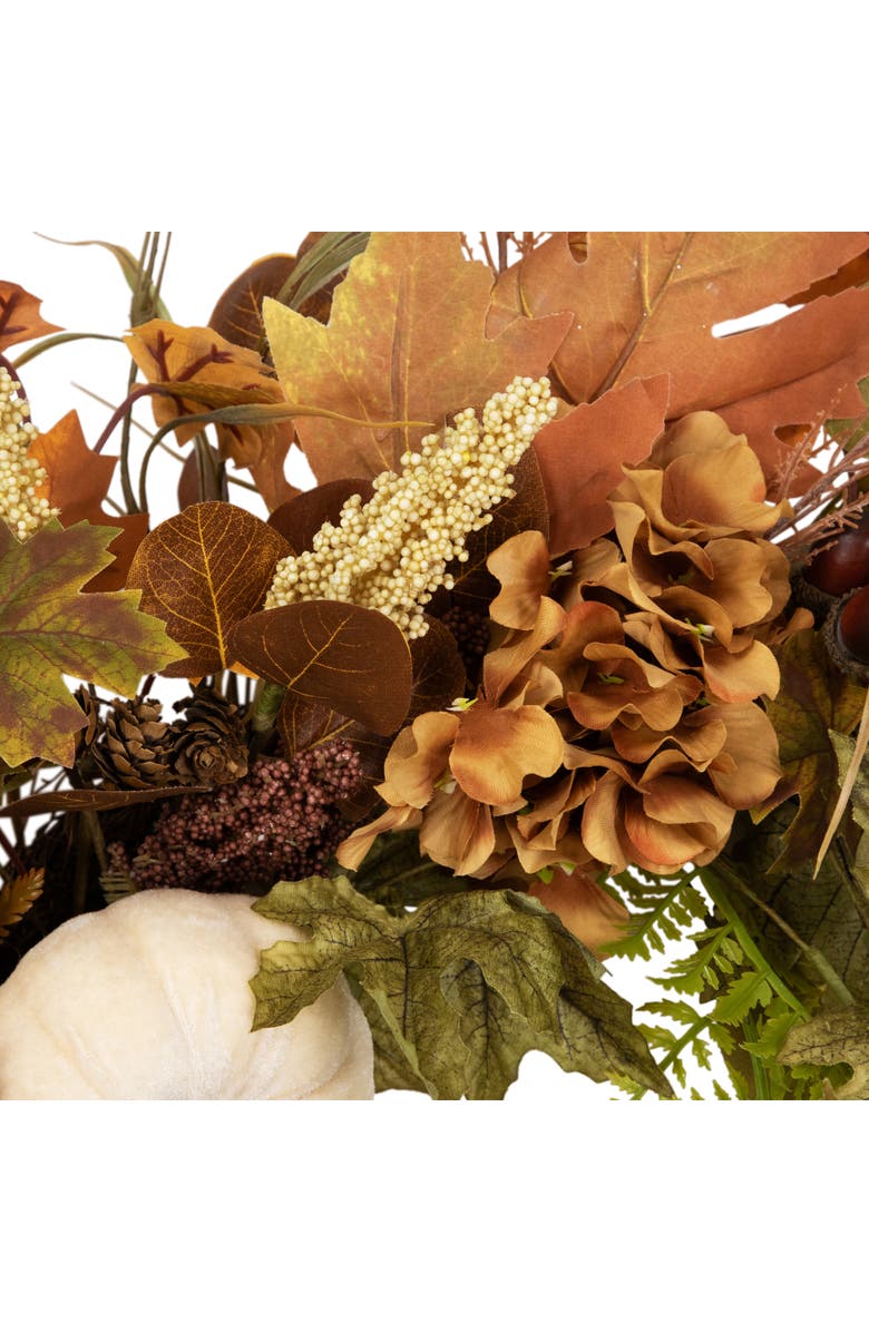 Northlight Velvet Pumpkins, Acorns and Mixed Autumn Foliage Artificial Fall Harvest Wreath - 26", Alternate, color, Green