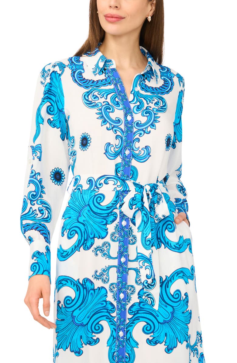 Halogen<sup>®</sup> Print Long Sleeve Belted Shirtdress, Alternate, color, Blue Multi