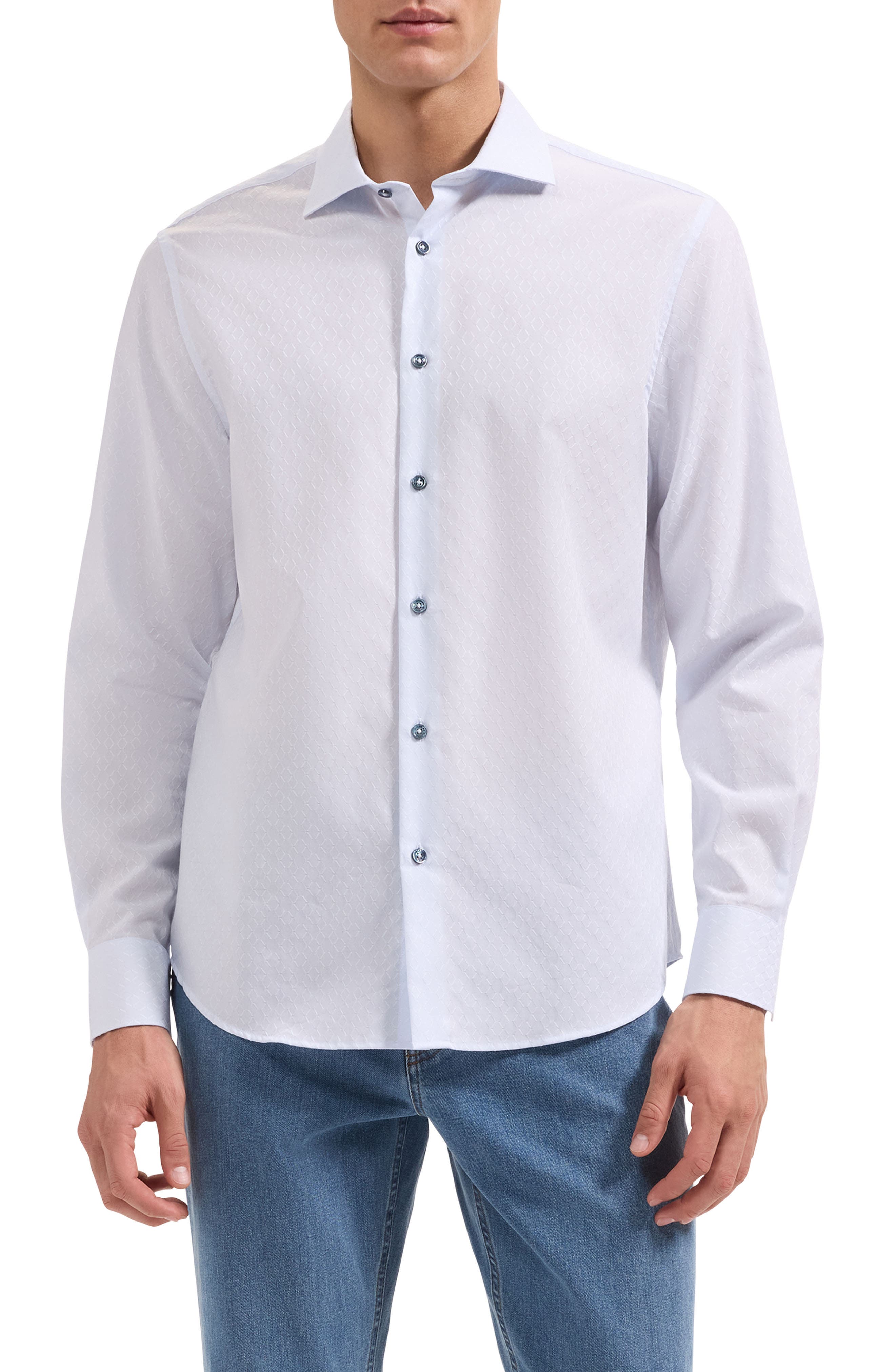Axel Shaped Fit Diamond Jacquard Stretch Button-Up Shirt