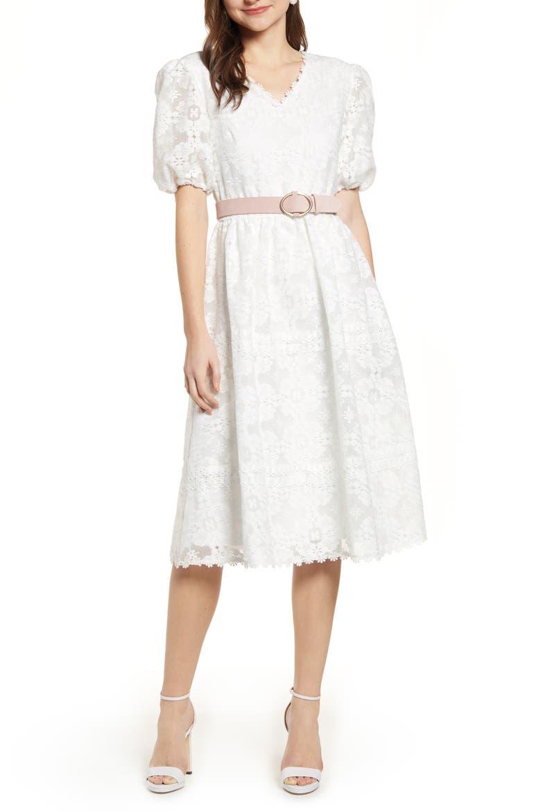 V-Neck Lace Dress, Main, color, WHITE