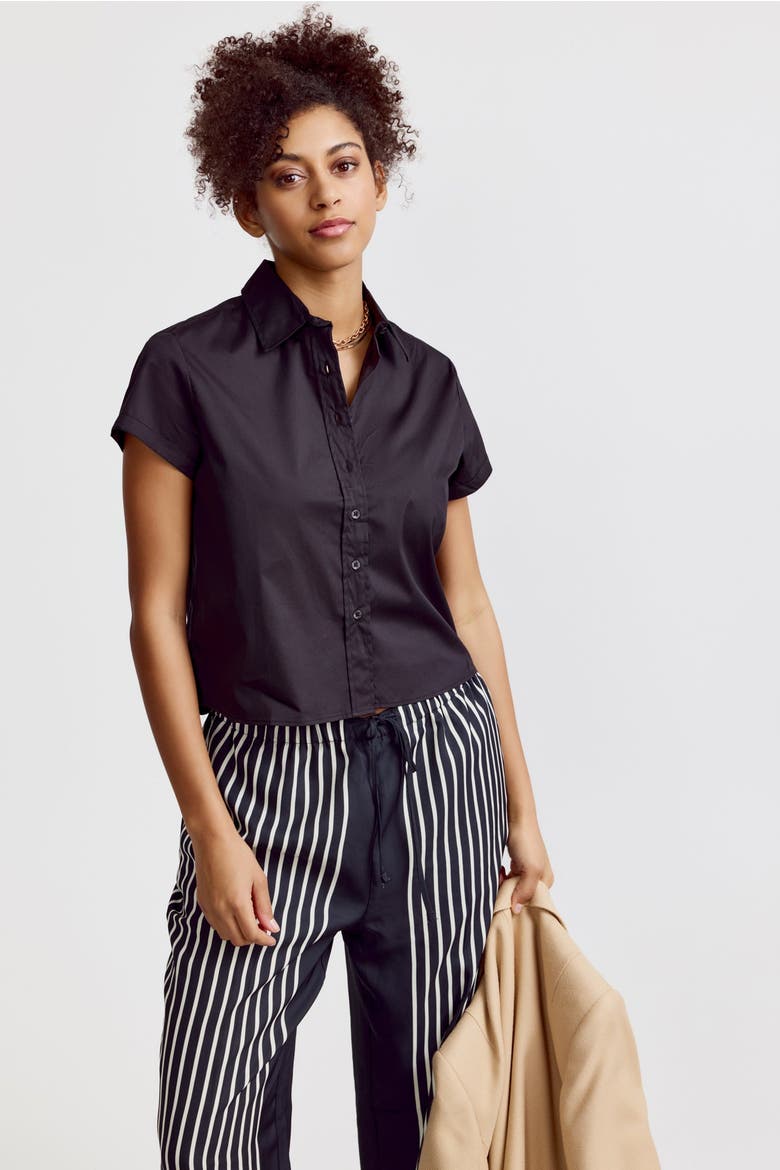 The Boxy Cropped Short Sleeve Shirt, Alternate, color, Black