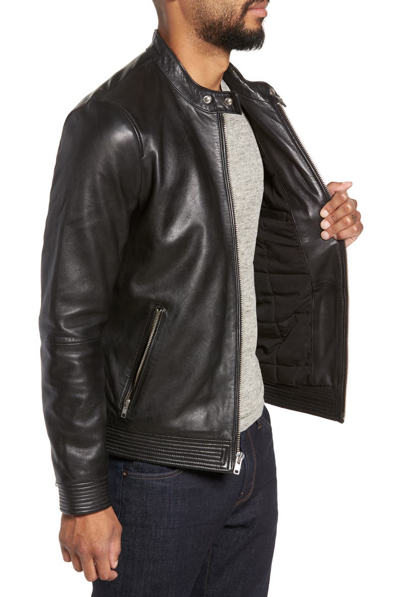 Leather Racer Jacket, Alternate, color, BLACK