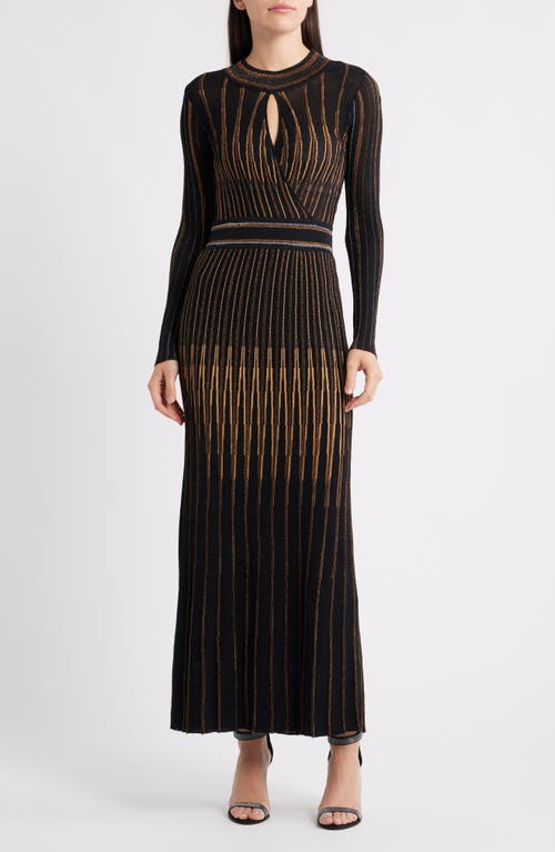 Elie Tahari The Alicia Long Sleeve Metallic Stripe Sweater Dress in Noir Black/Bronze Lurex  product