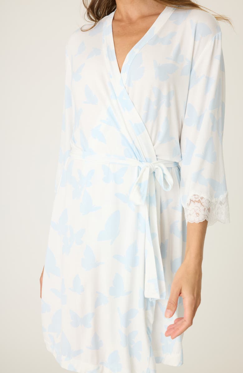PJ Salvage Forever Lace Trim Short Robe, Alternate, color, Ivory