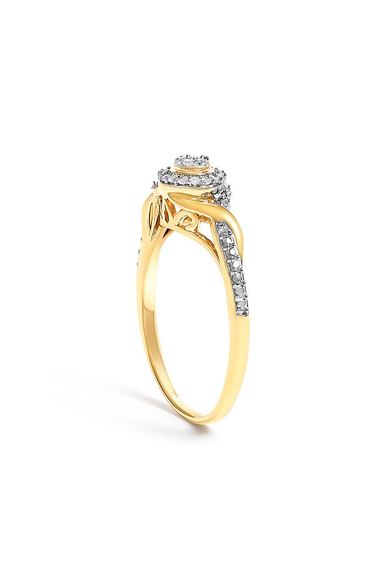 10K Yellow Gold 1/10 Cttw Diamond Swirl and Halo Promise Ring, Alternate, color, Yellow