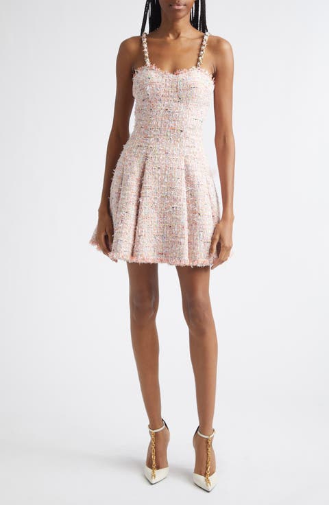 Multicolor Flared Tweed Minidress