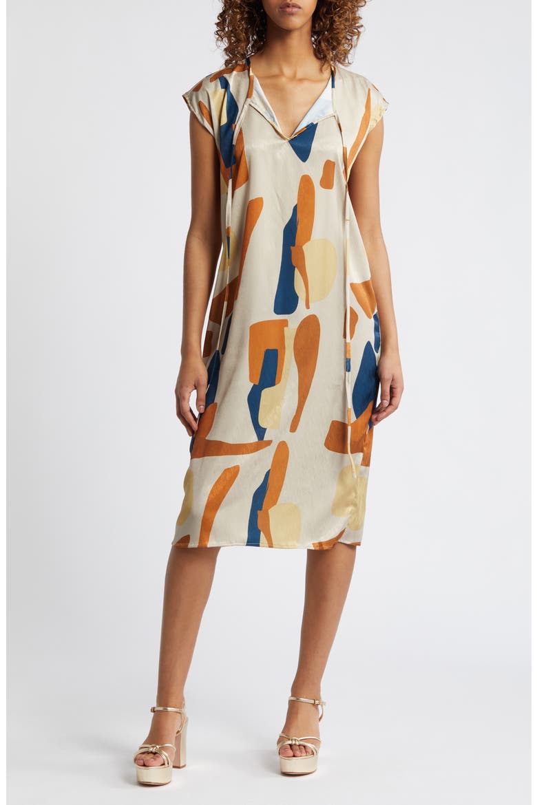 Tilo Print Tie Back Dress, Main, color, CREAM