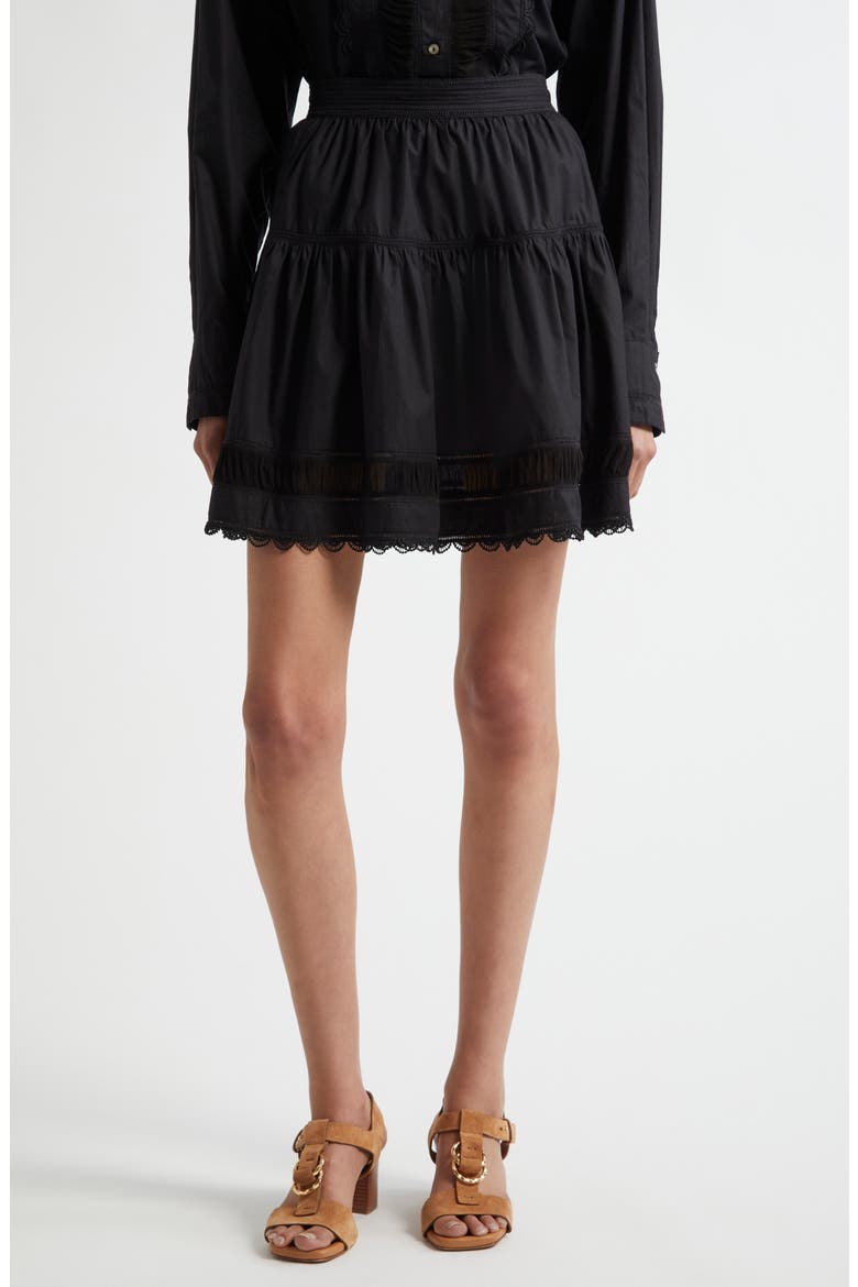 Ayla Tiered Cotton Skirt, Main, color, NOIR