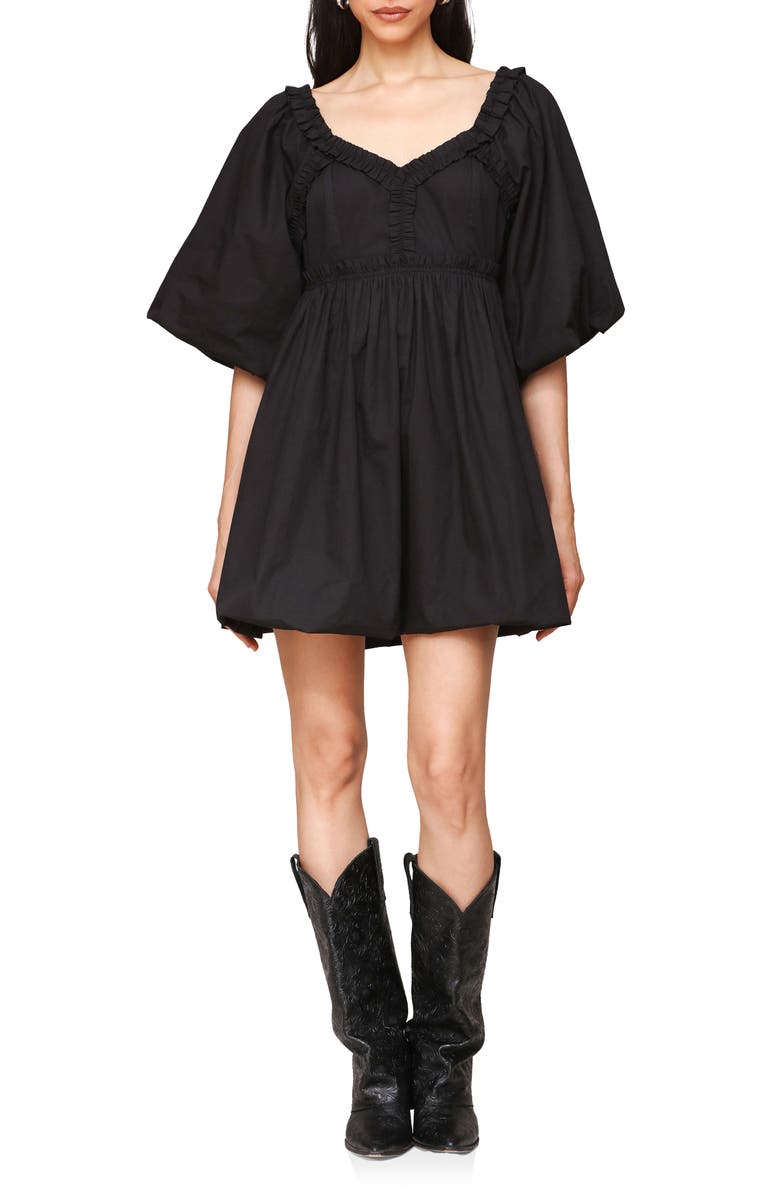 Avec Les Filles Puff Sleeve Bubble Hem Minidress, Main, color, Black