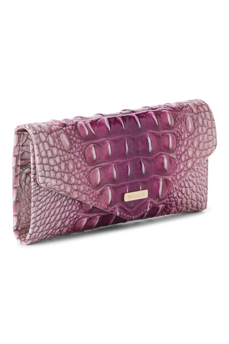 Veronica Croc Embossed Leather Continental Wallet, Alternate, color, ISLAND PETAL
