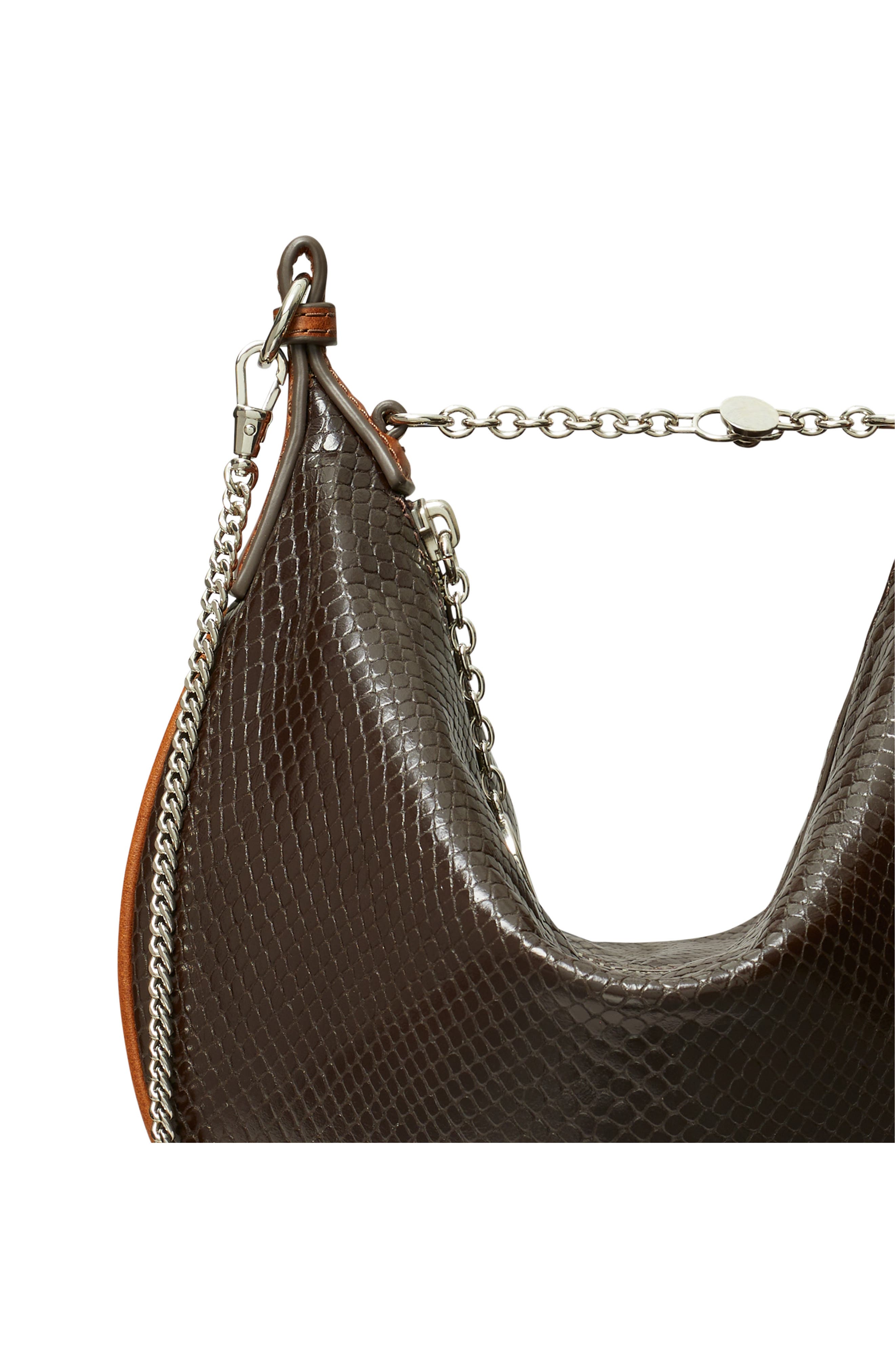 Tory Burch Mini Chain Strap Croc Embossed Leather Balloon Bag, Alternate, color, Dark Brown