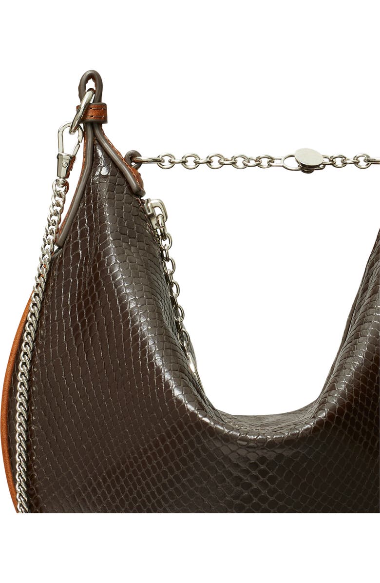 Tory Burch Mini Chain Strap Croc Embossed Leather Balloon Bag, Alternate, color, Dark Brown