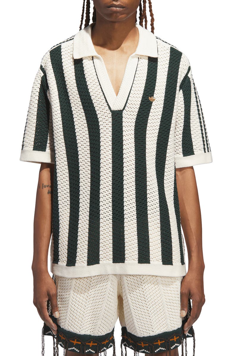 ADIDAS ORIGINALS X CLOT BY EDISON CHEN Stripe Johnny Collar Polo Sweater, Main, color, 