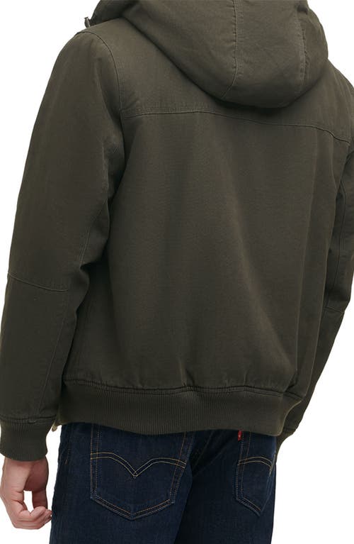 Levi's Workwear Cotton Canvas Faux Shearling Lined Hoodie Bomber Jacket In Green