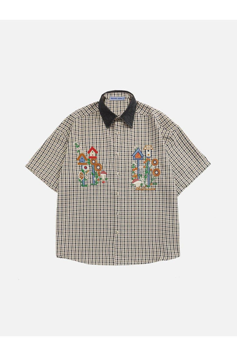 Plaid Embroidery Shirt, Main, color, Black