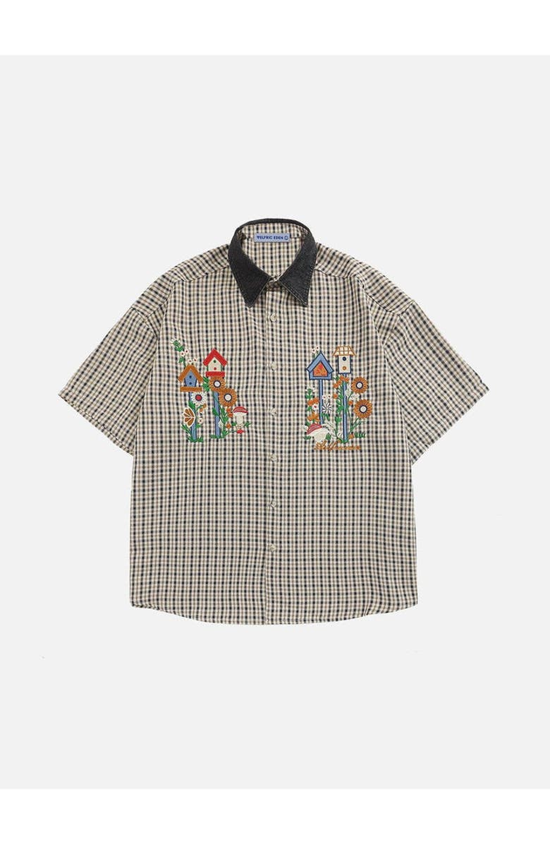 AELFRIC EDEN Plaid Embroidery Shirt, Main, color, Black