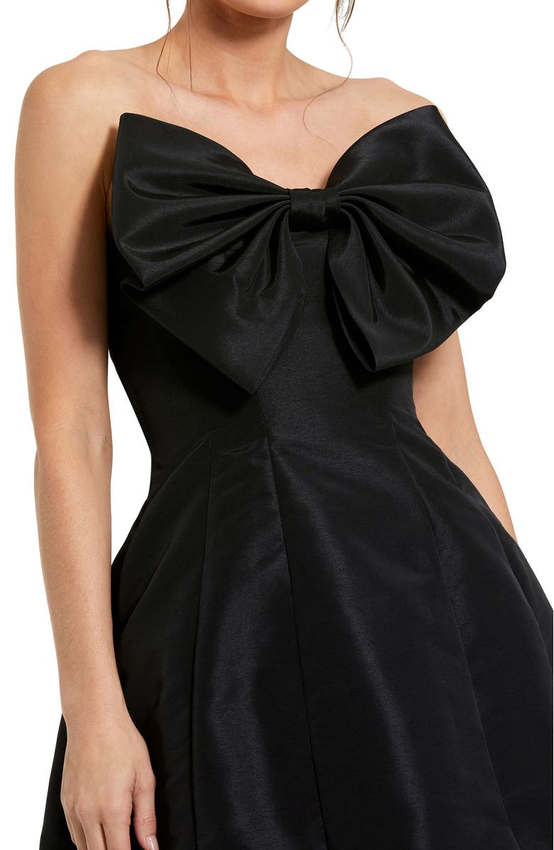 Mac Duggal Strapless Oversized Bow Fit & Flare Mini Dress, Alternate, color, Black