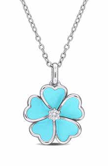 DELMAR White Topaz & Enamel Flower Pendant Necklace