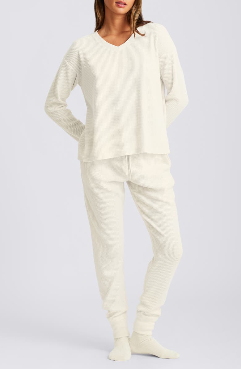 Papinelle Supersoft Waffle Pajamas, Alternate, color, Ecru