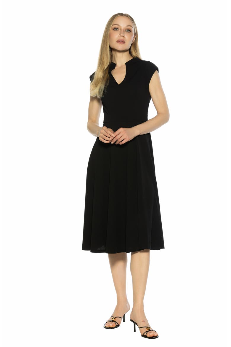 Yara Cap Sleeve Midi Dress, Alternate, color, BLACK