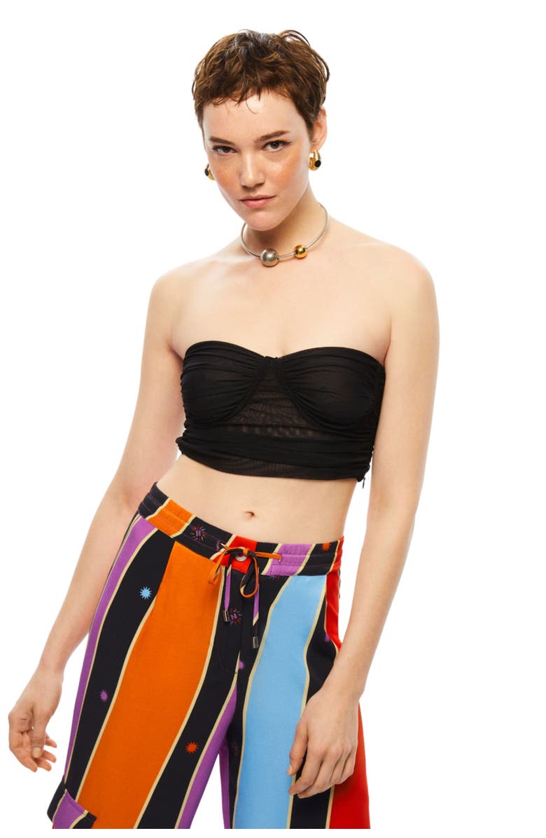 Nocturne Strapless Tulle Crop Top, Main, color, 