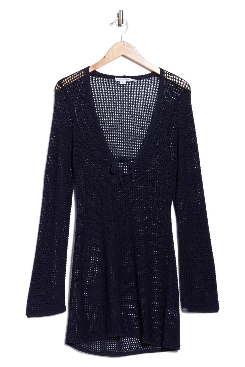 Long Sleeve Open Stitch Cover-Up Minidress, Alternate, color, HORIZON INK
