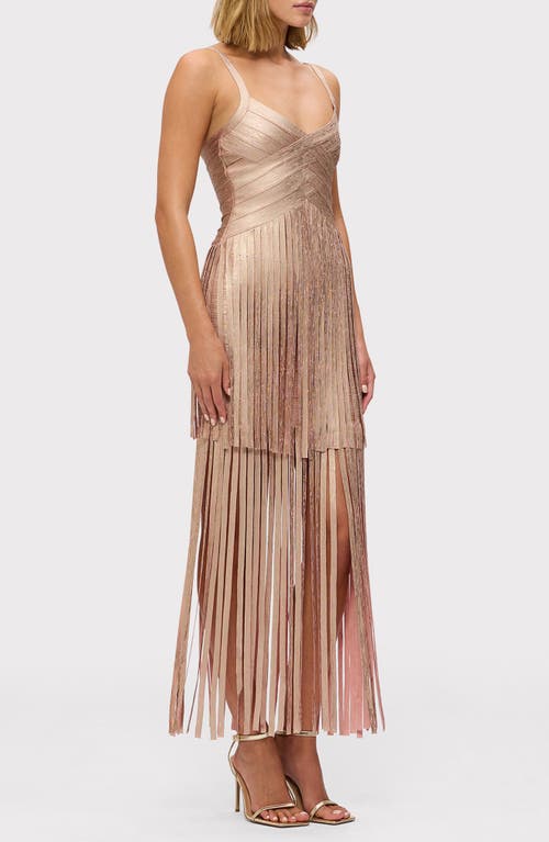Herve Leger The Metallic Vivienne Gown In Rose Gold Foil