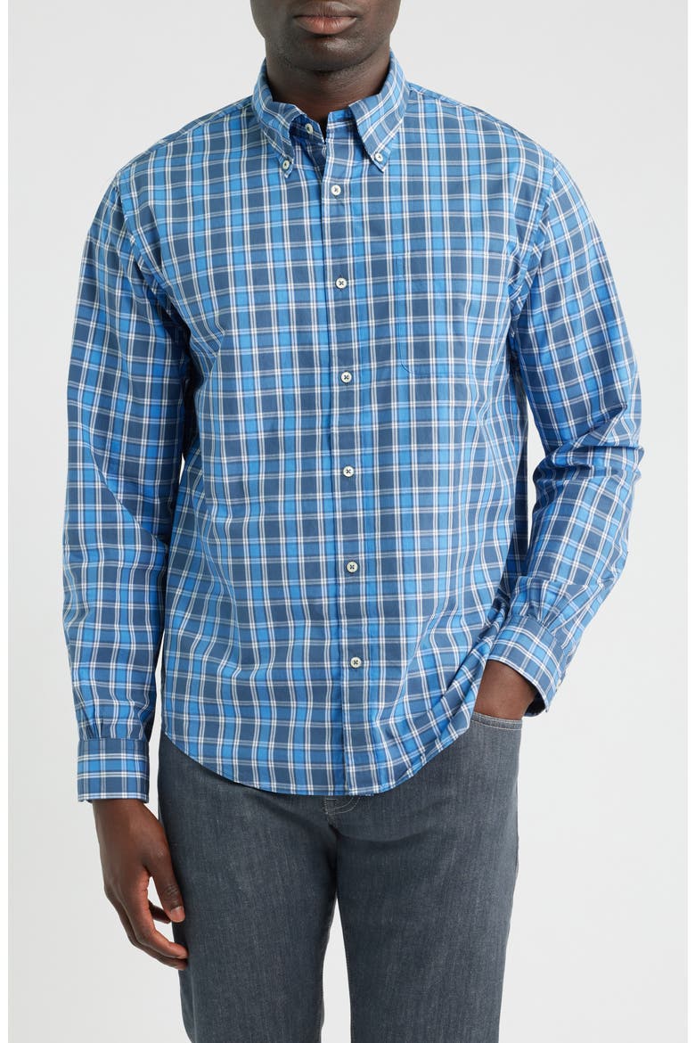 Friday Plaid Cotton Poplin Button-Down Shirt, Main, color, REGATTA OUTLINE CHECK