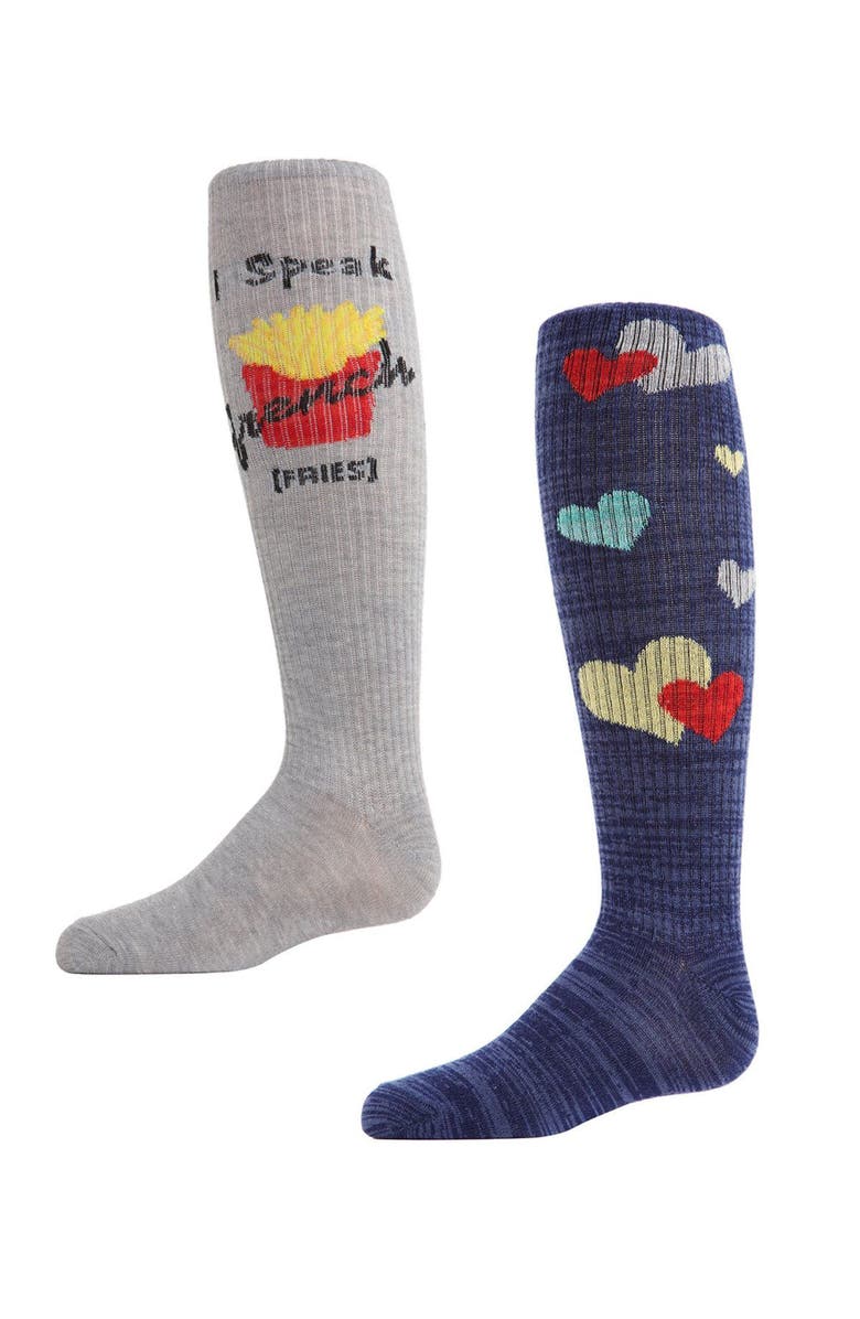 MeMoi 2 Pair Pack I Speak French Fries Knee High Socks, Main, color, Assorted