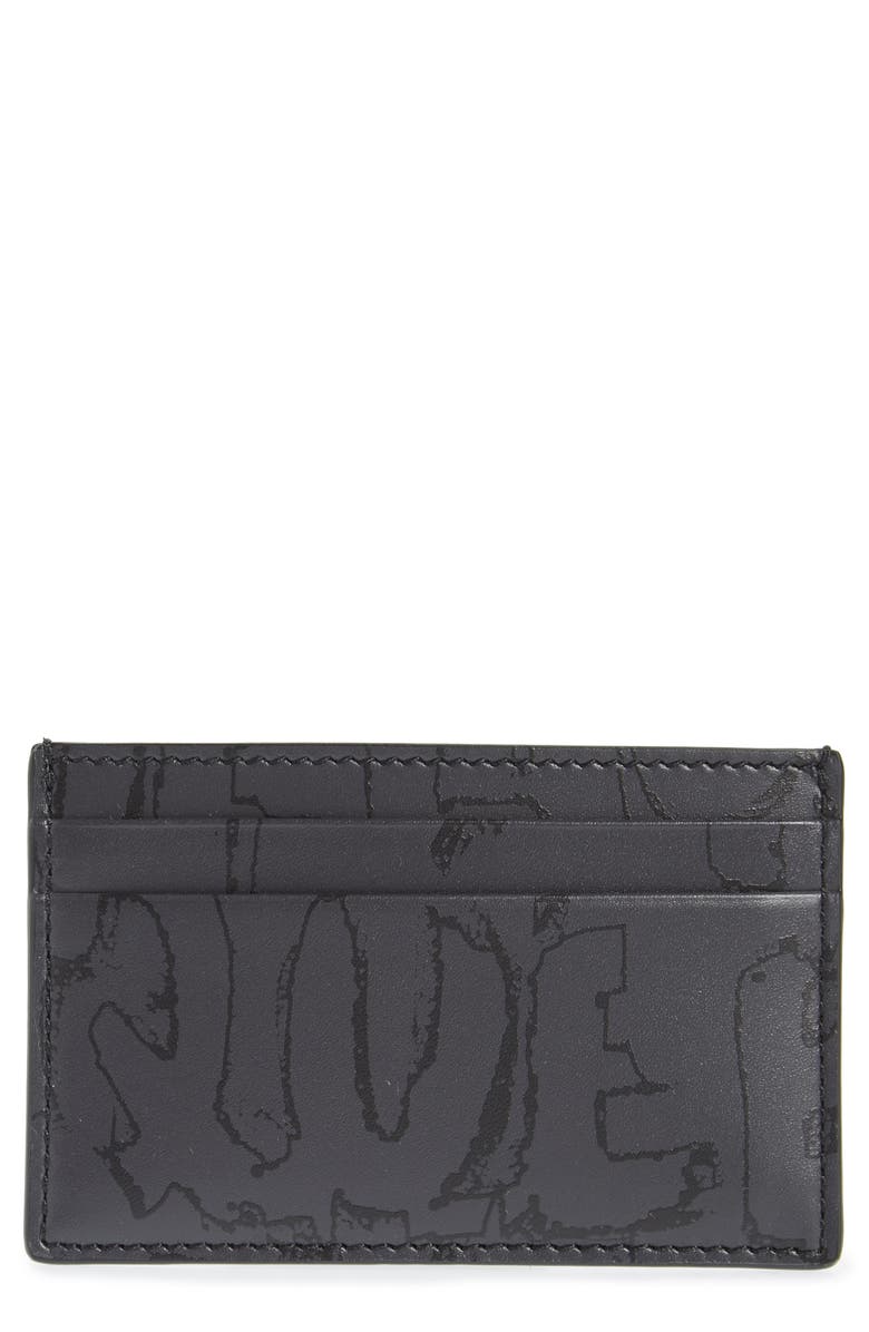 McQueen Graffiti Leather Card Holder, Main, color,