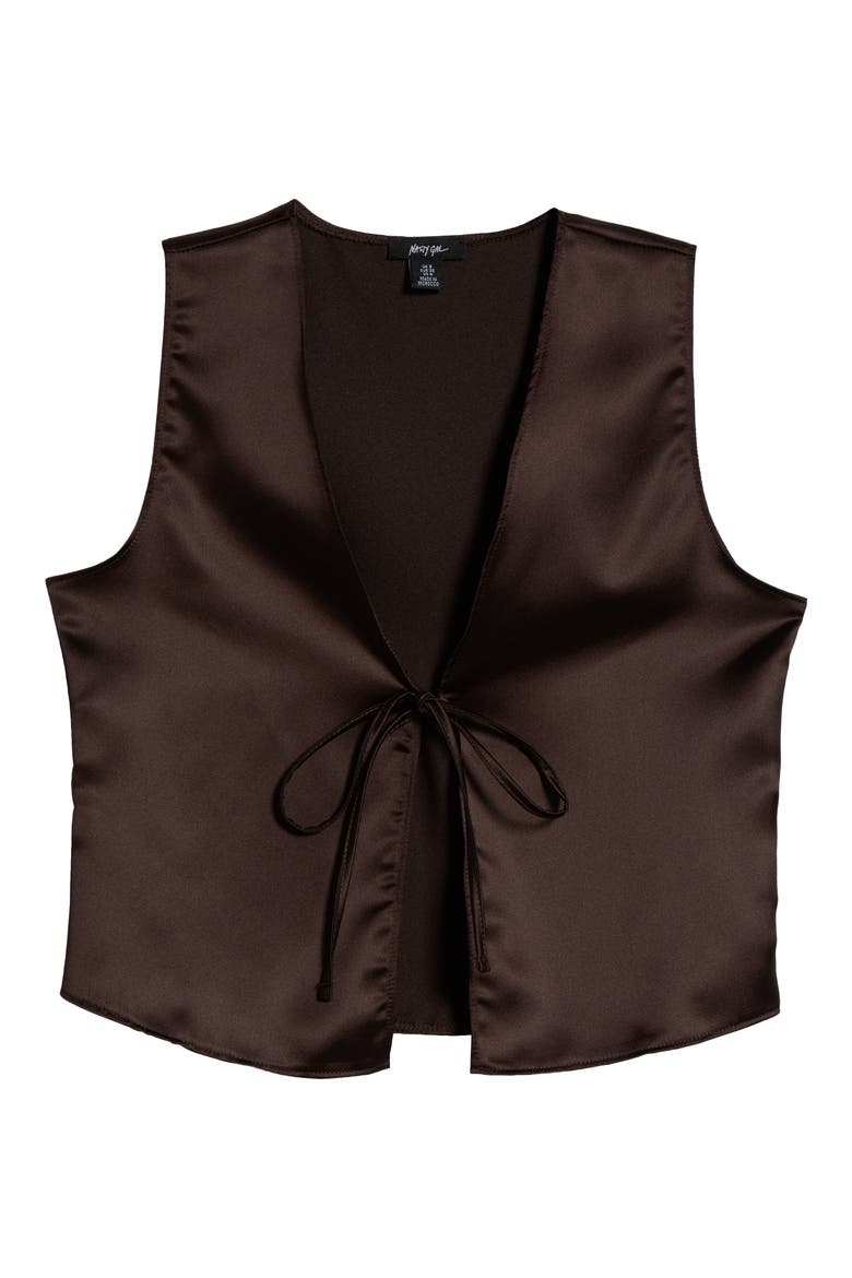 Tie Front Satin Vest, Alternate, color, CHOCOLATE
