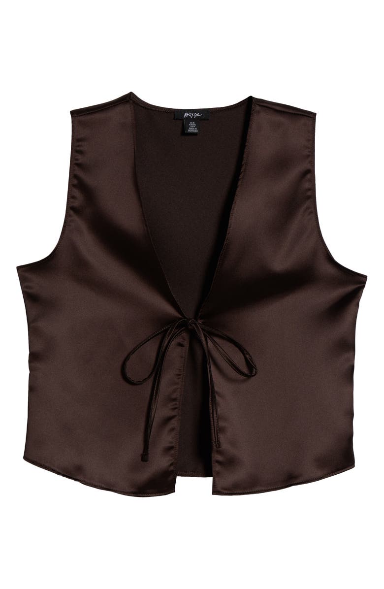 NASTY GAL Tie Front Satin Vest, Alternate, color, Chocolate